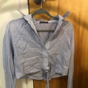 Pinstriped tie crop top